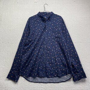 Ben Sherman Men’s XL Stretch Floral AOP Button Up Shirt Long Sleeve Dark Blue